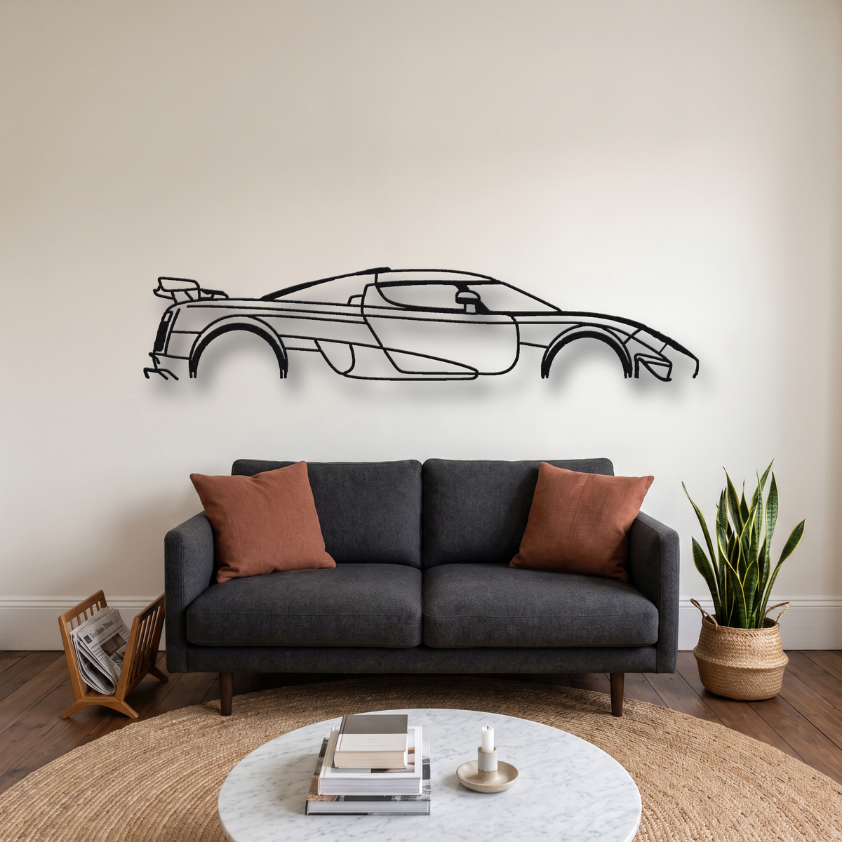 2007-10 Koenigsegg CCXR / CCXR Trevita metal wall art silhouette, front view on wall