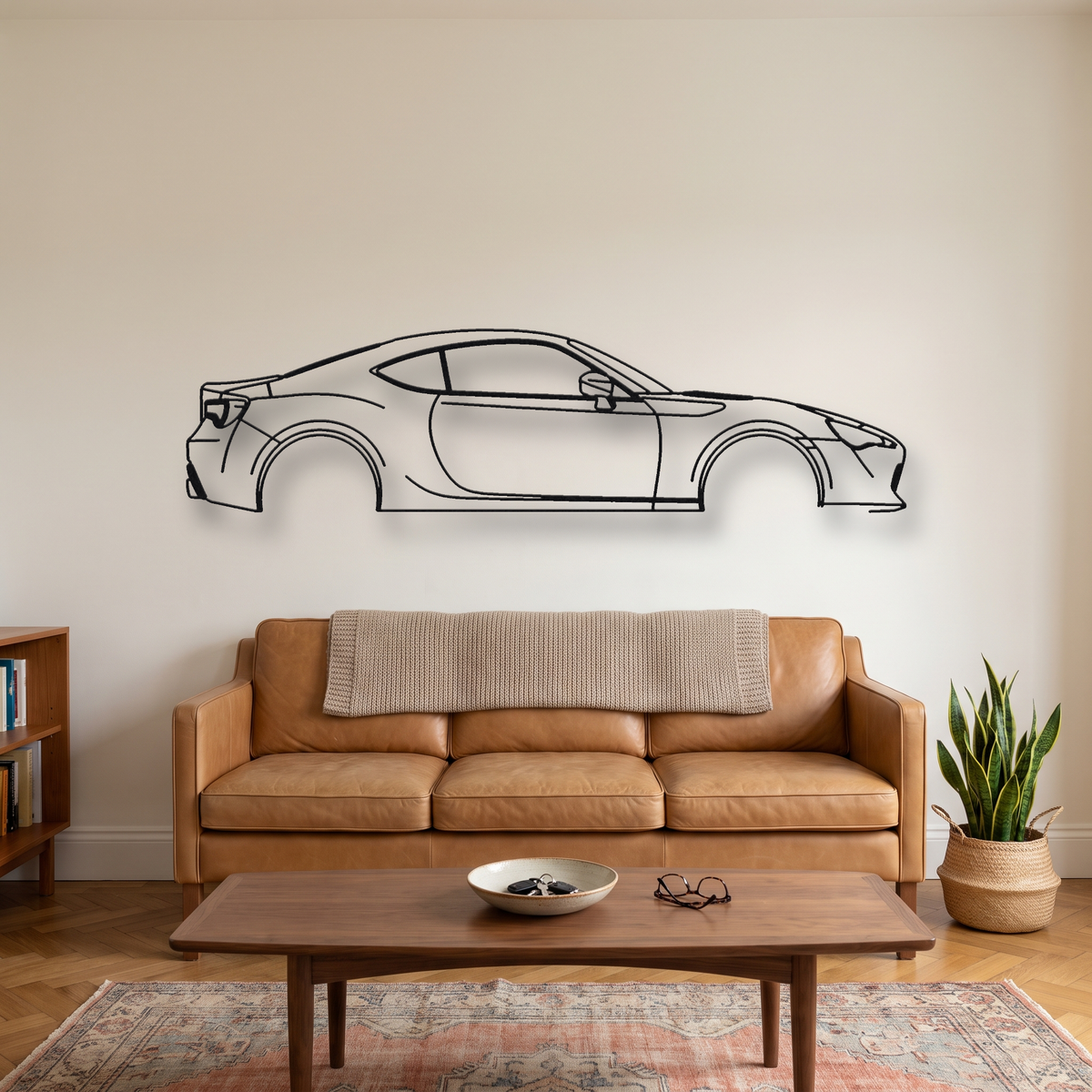 Toyota 86 / GT86 / FR-S ZN6 metal wall art silhouette, front view on wall