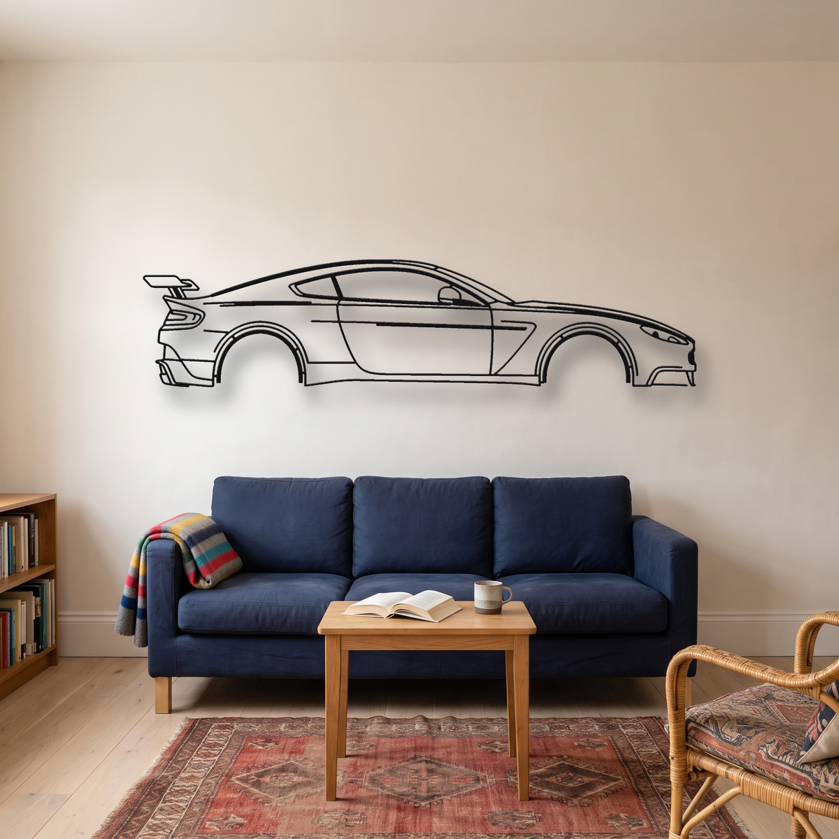 Aston Martin Vantage GT8 metal wall art silhouette, front view on wall