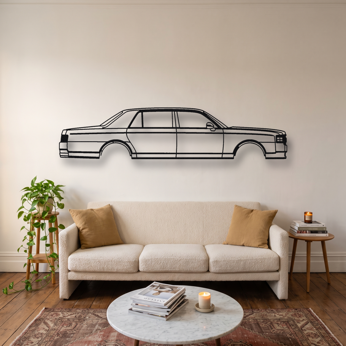 Toyota Century GRMN G60 metal wall art silhouette, front view on wall