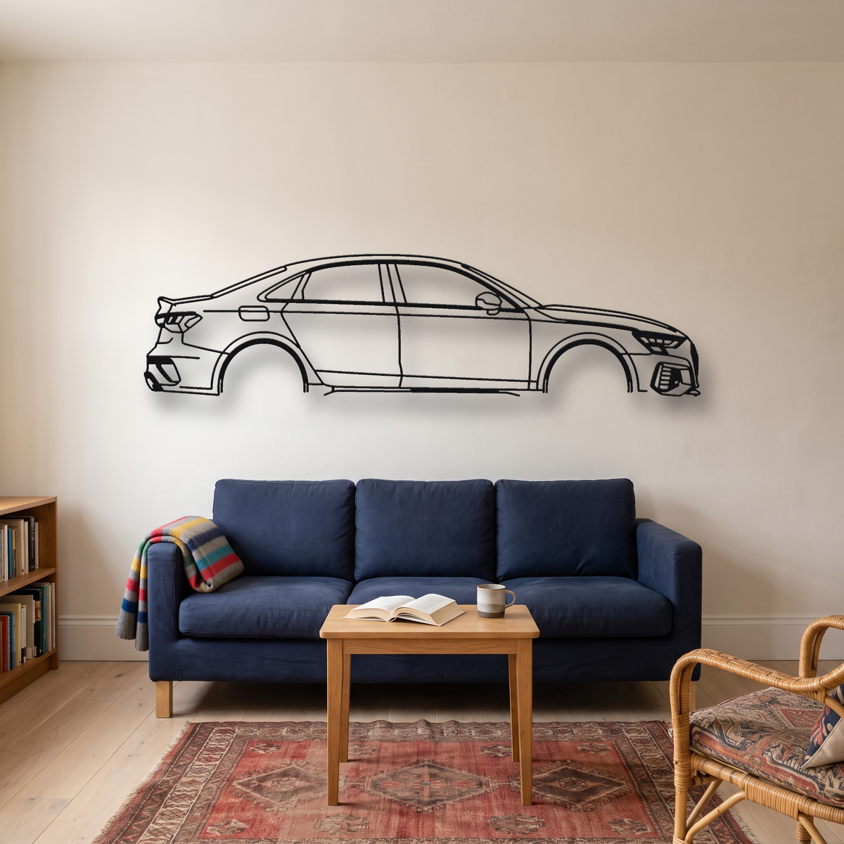 Audi RS3 8Y Sedan metal wall art silhouette, front view on wall