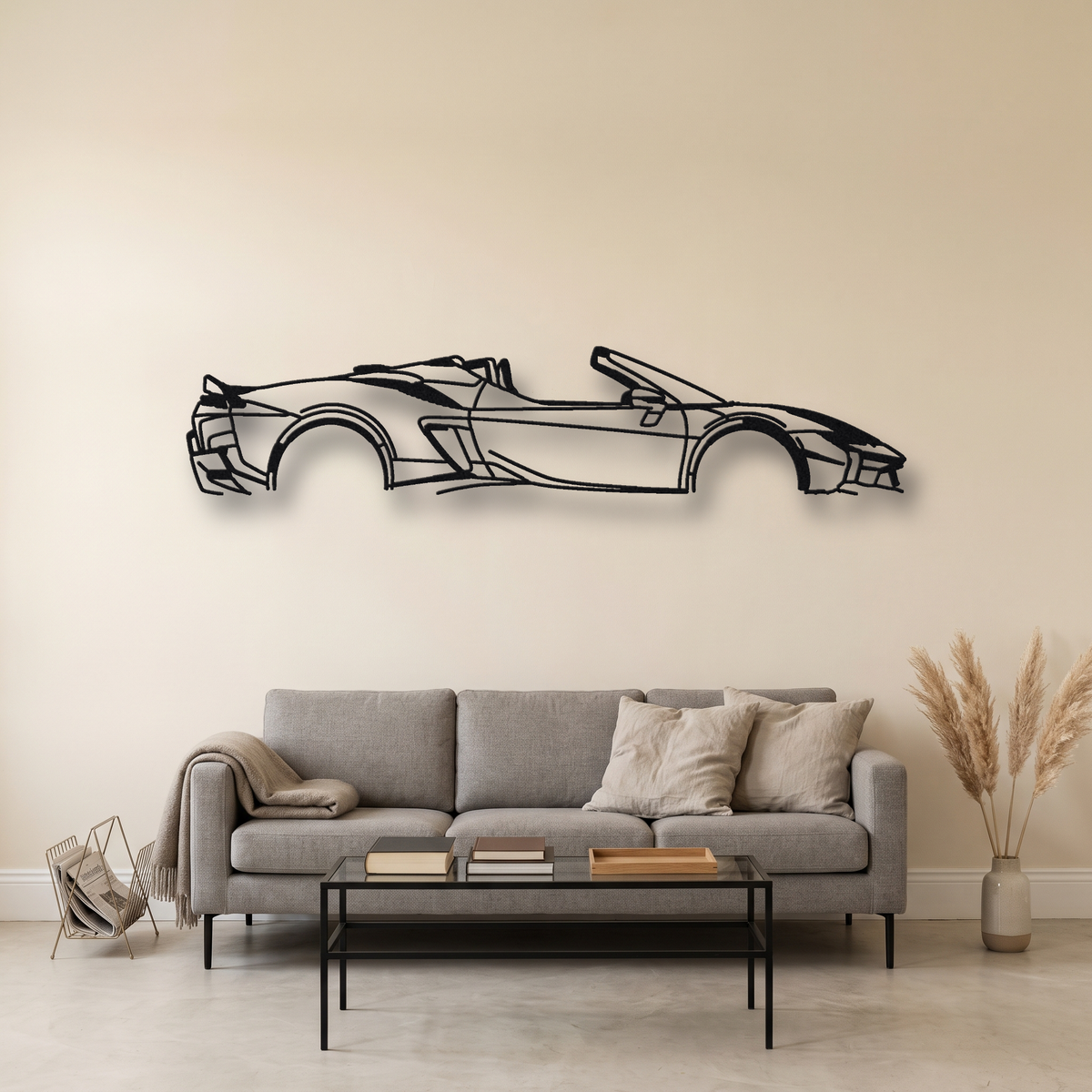 2024- Ferrari SF90 XX Spider F173 metal wall art silhouette, front view on wall