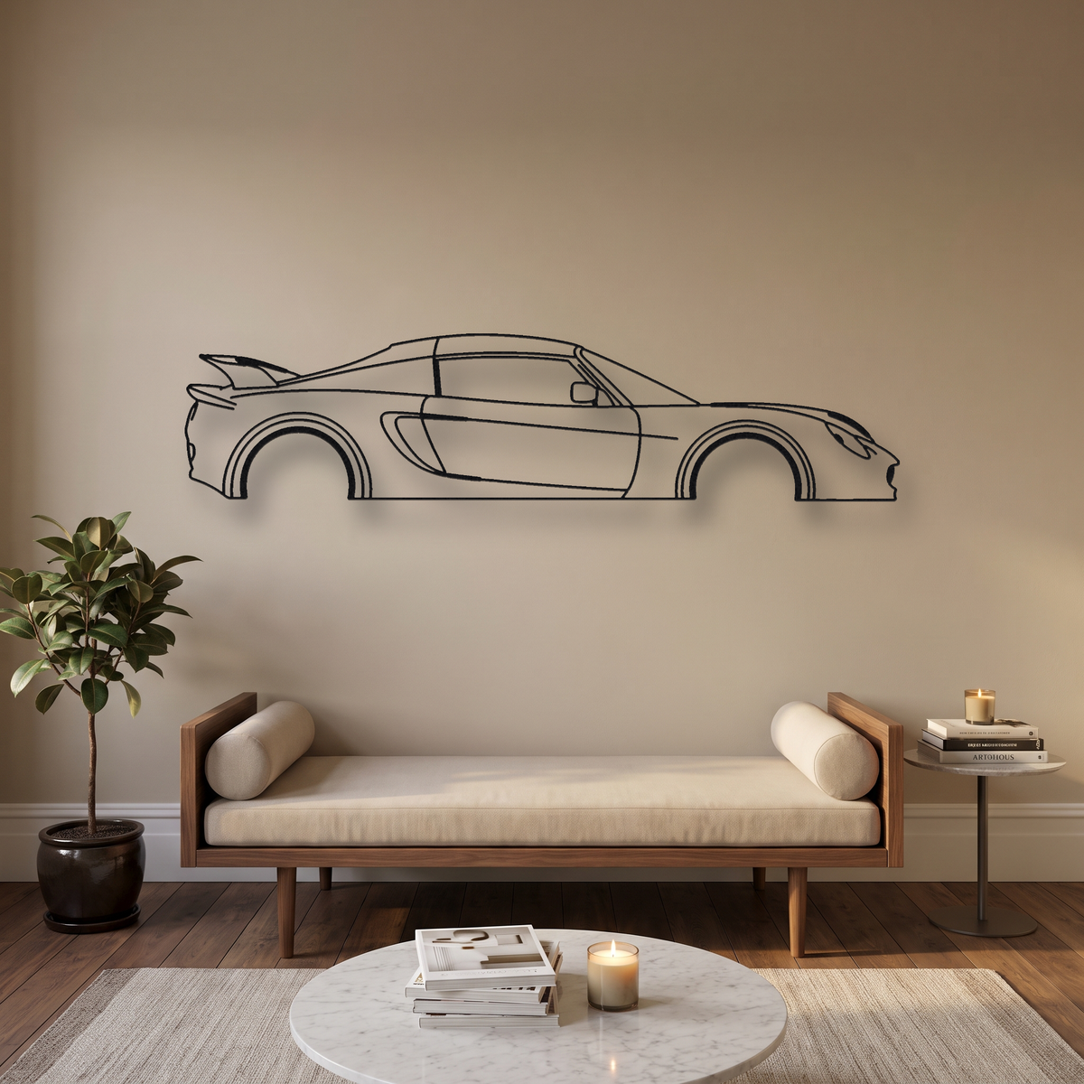 Lotus Exige Series 1 metal wall art silhouette, front view on wall