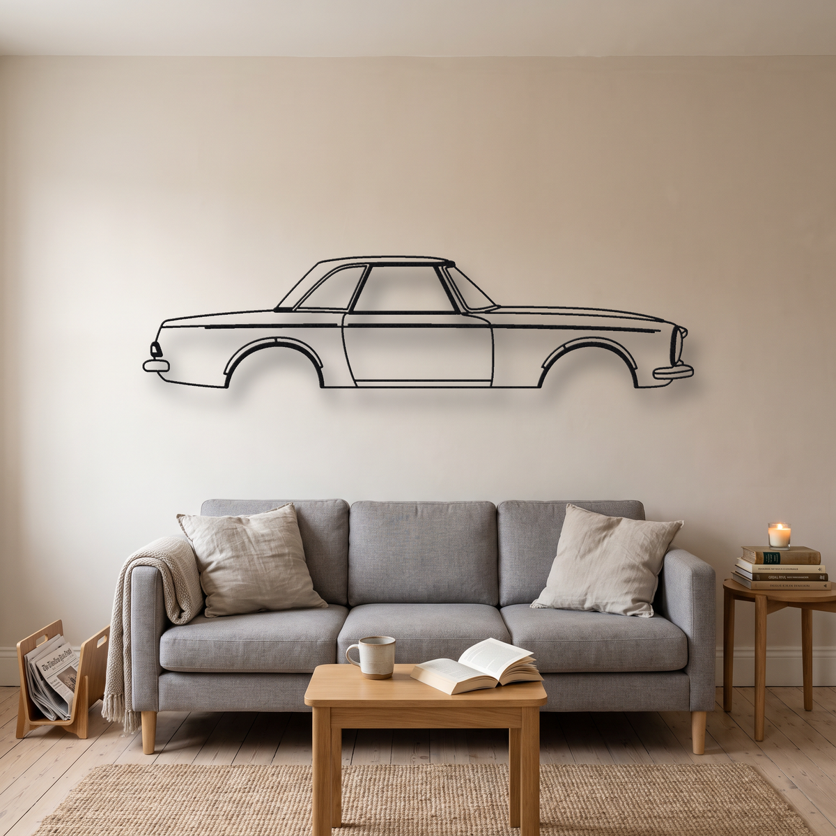 Mercedes-Benz 230/250/280 SL W113 Pagoda metal wall art silhouette, front view on wall