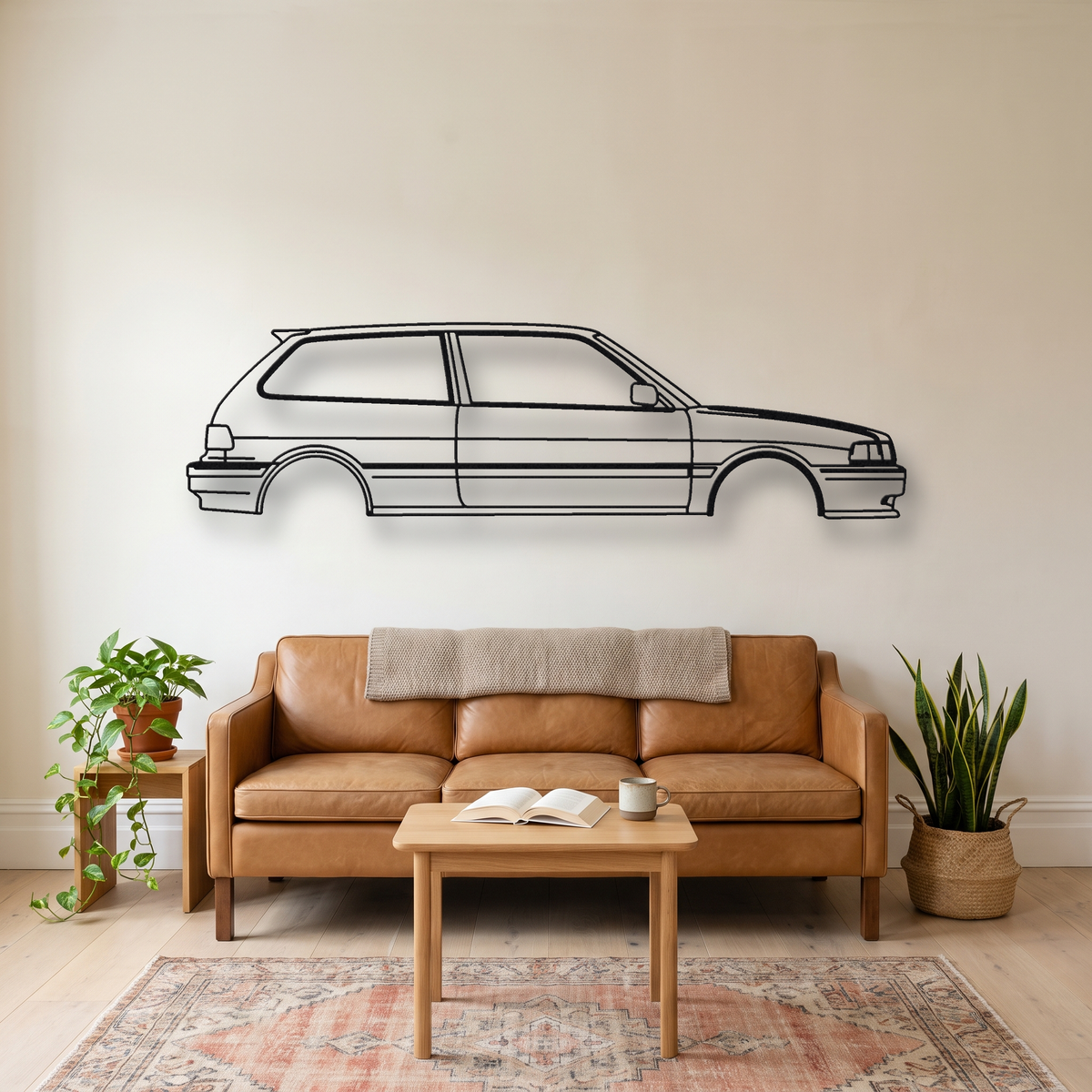 Honda Civic Si Gen 3 metal wall art silhouette, front view on wall