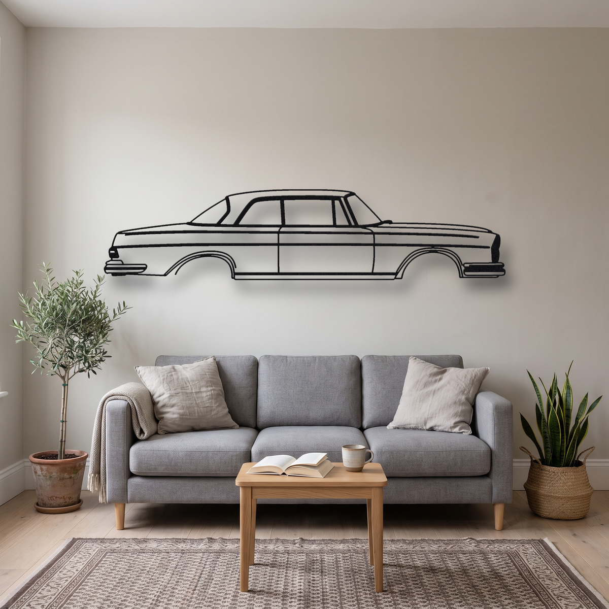 Mercedes-Benz 280 SE 3.5 Coupe W111 metal wall art silhouette, front view on wall