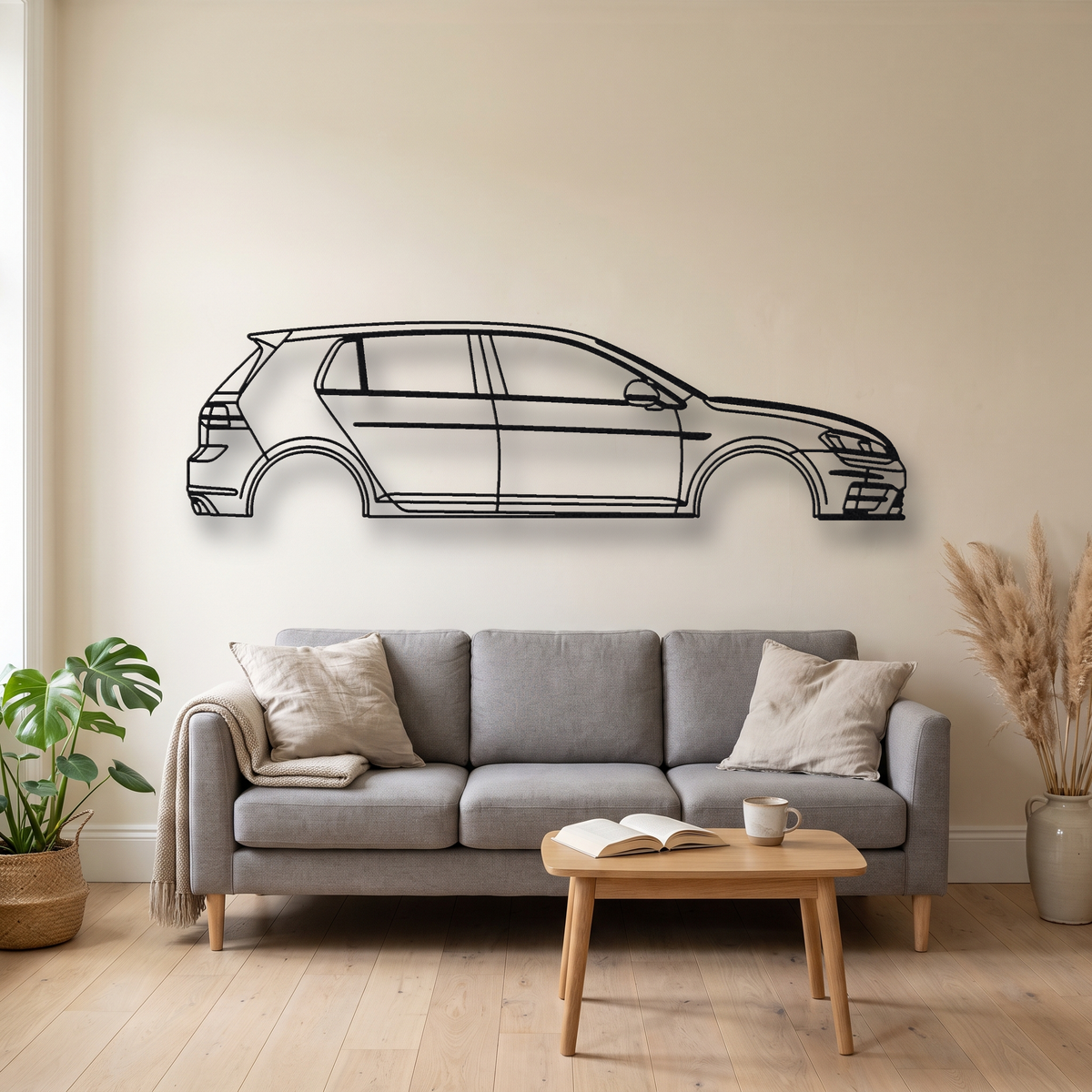 Volkswagen Golf R MK7 metal wall art silhouette, front view on wall