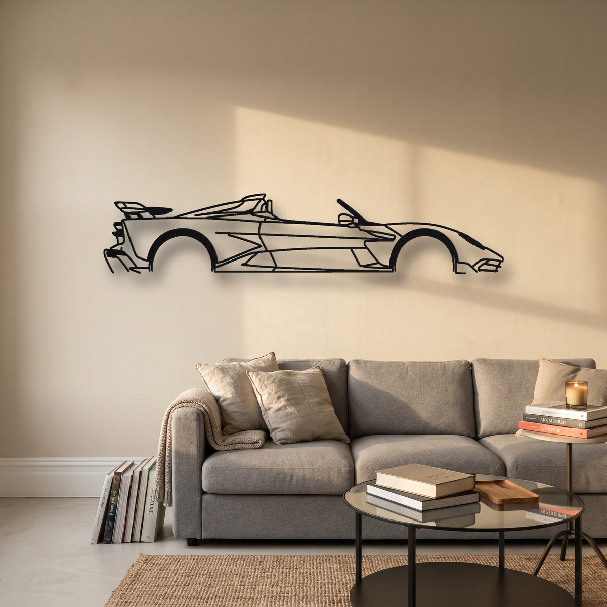 2025- Aston Martin Valhalla Spider metal wall art silhouette, front view on wall