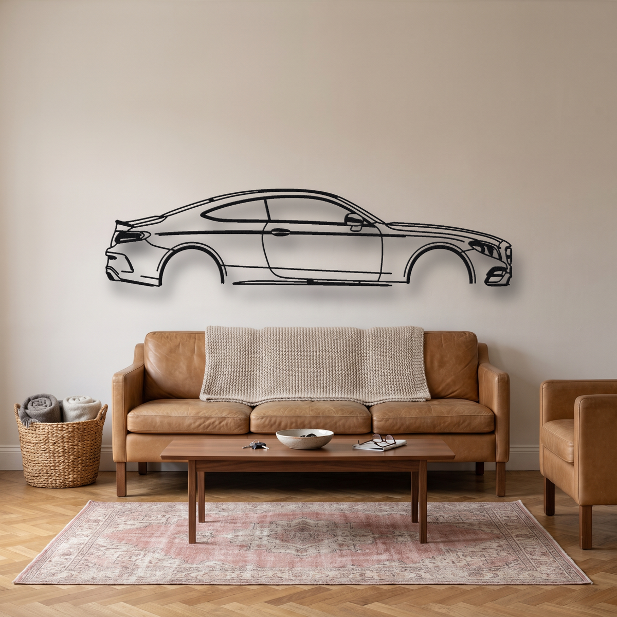 Mercedes-AMG C63 S Coupe C205 metal wall art silhouette, front view on wall