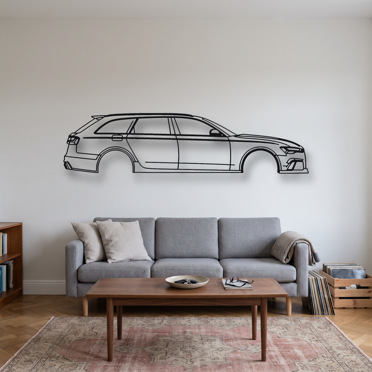 Audi RS6 Avant C7 metal wall art silhouette, front view on wall