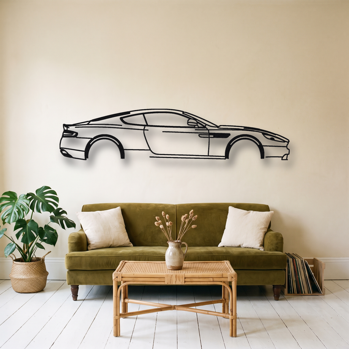 2016 Aston Martin DB9 GT metal wall art silhouette, front view on wall