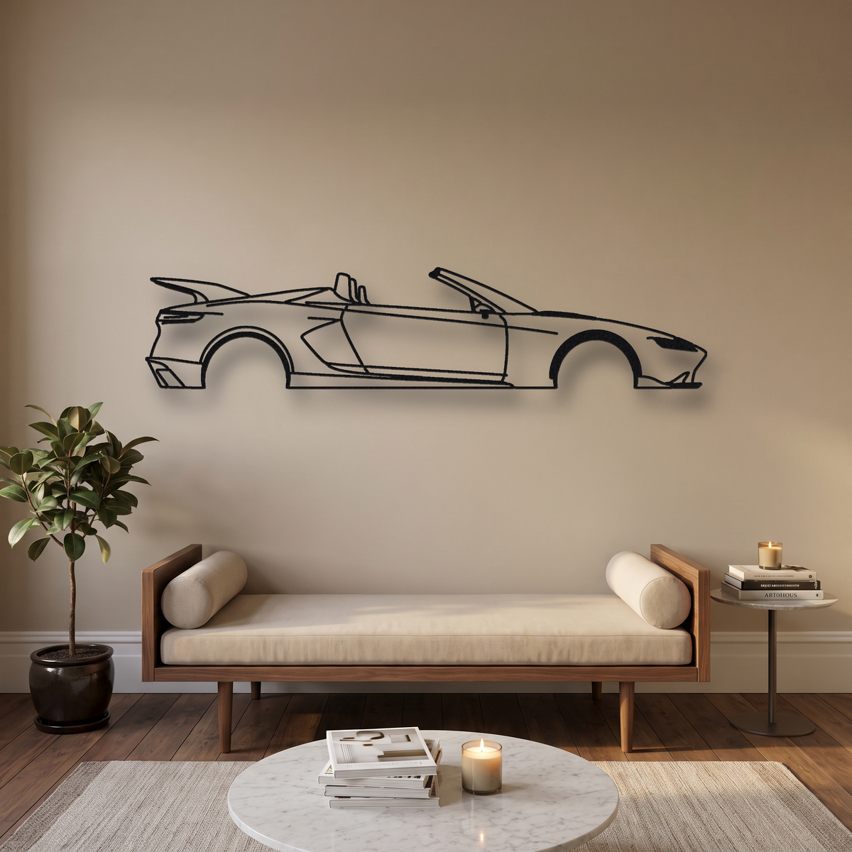 2026- Tesla Roadster Gen 2 metal wall art silhouette, front view on wall