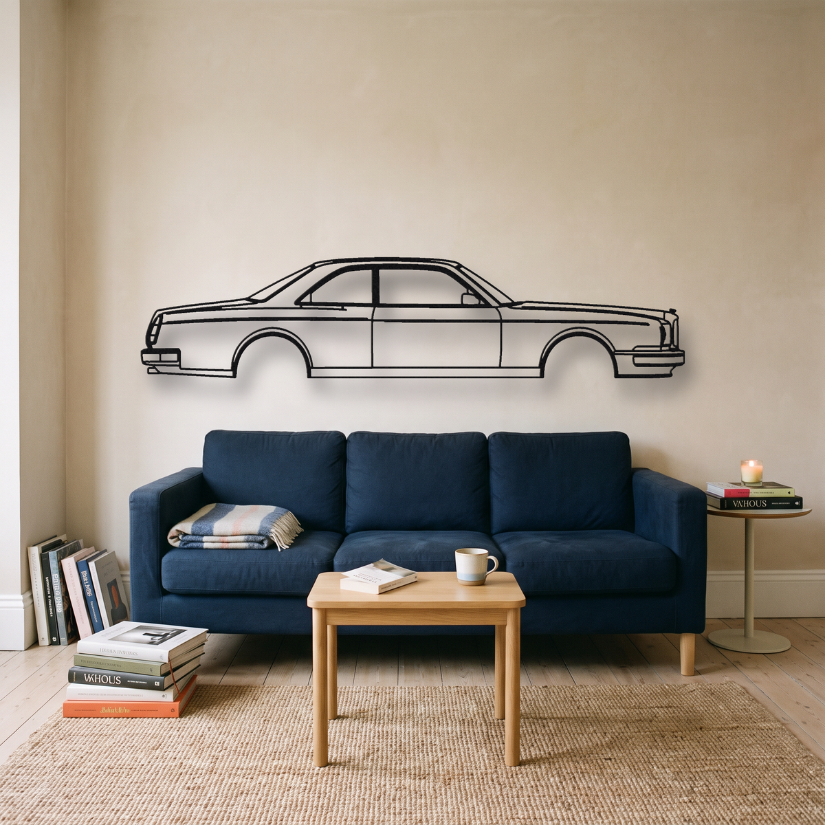 Bentley Continental R metal wall art silhouette, front view on wall