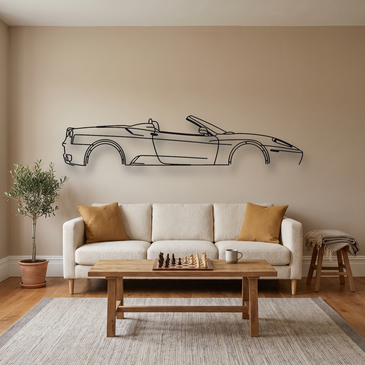 Ferrari F430 Spider metal wall art silhouette, front view on wall