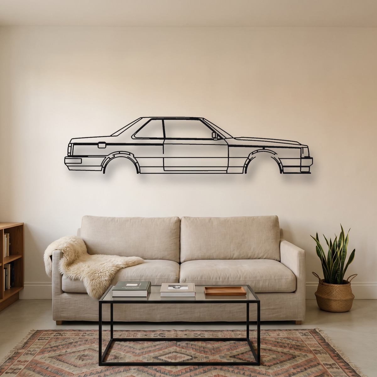 Nissan Skyline 2000RS Turbo Iron Mask DR30 metal wall art silhouette, front view on wall