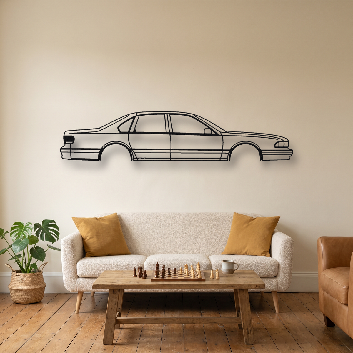 1994-1996 Chevrolet Impala SS metal wall art silhouette, front view on wall