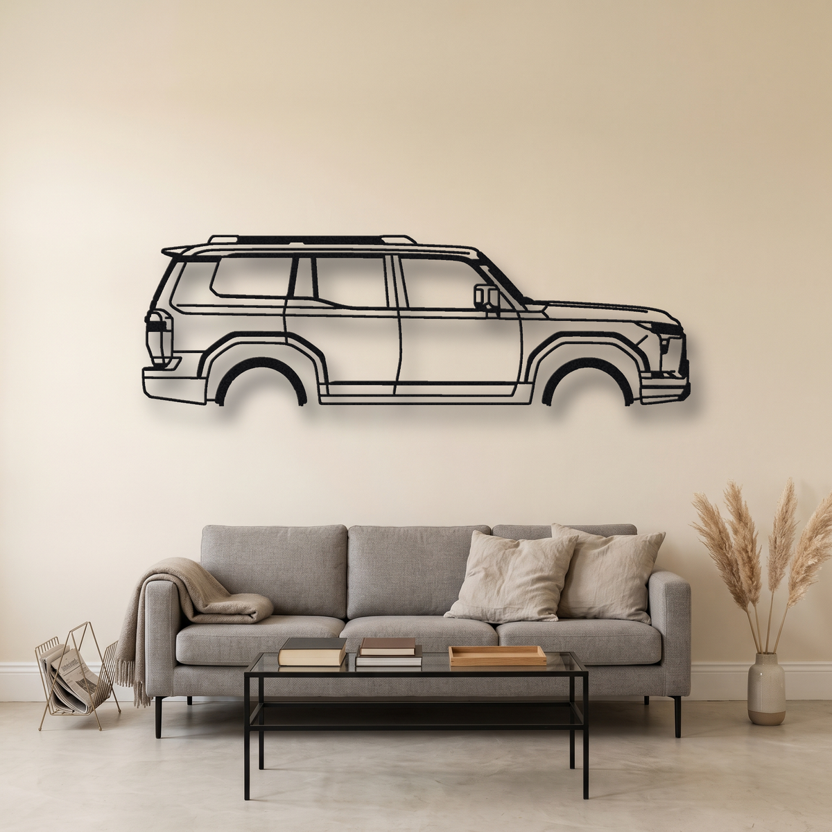2024- Lexus GX 550 Overtrail J250 metal wall art silhouette, front view on wall
