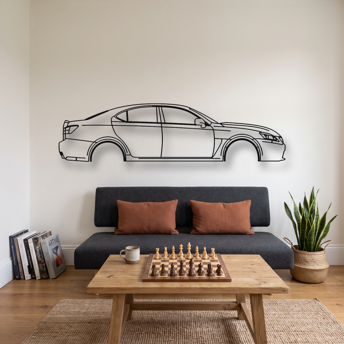 Lexus IS F USE20 metal wall art silhouette, front view on wall