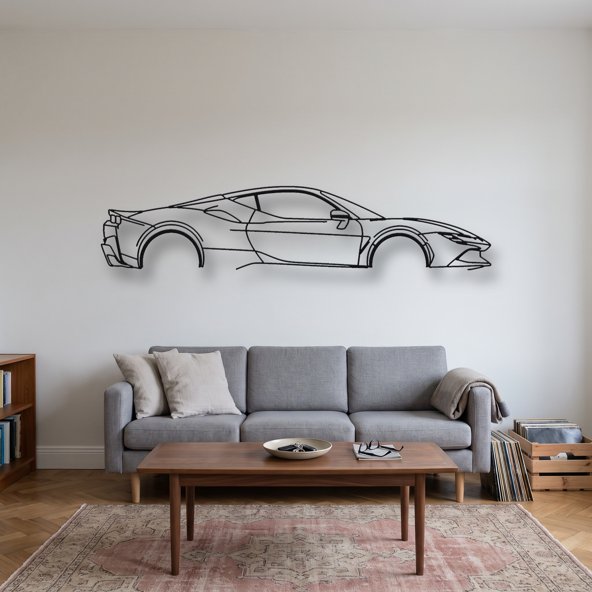 Ferrari SF90 Stradale metal wall art silhouette, front view on wall