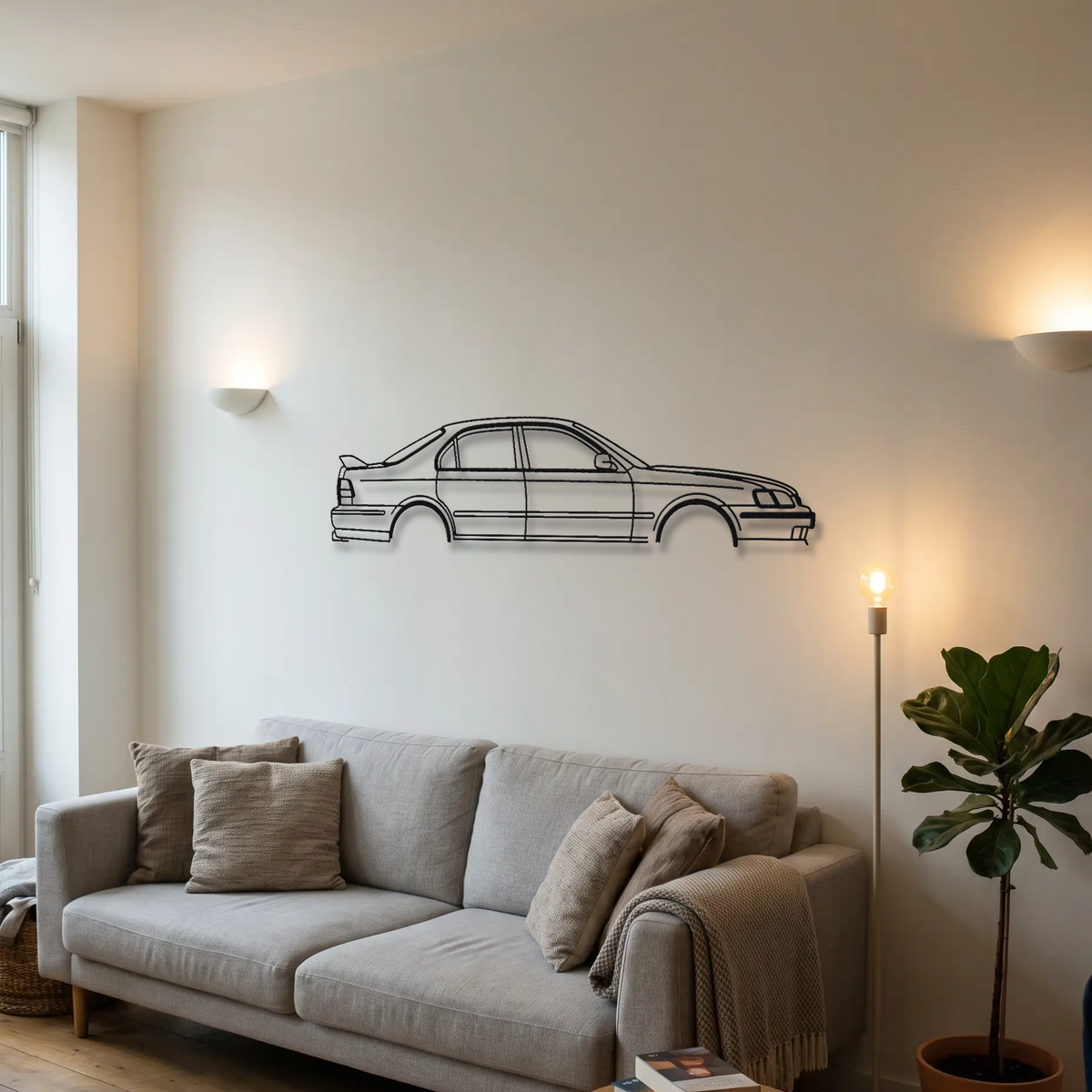 Honda Accord Type R CH1 metal wall art above a sofa in a living room