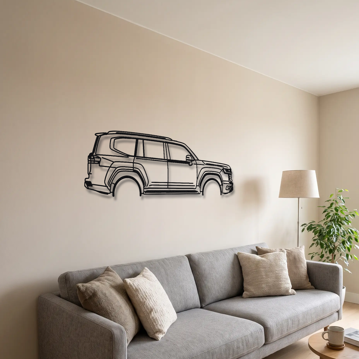 2021- Toyota Land Cruiser 300 GR Sport J300 metal wall art above a sofa in a living room