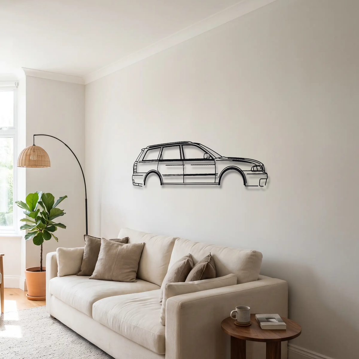 Audi RS4 Avant B5 metal wall art above a sofa in a living room