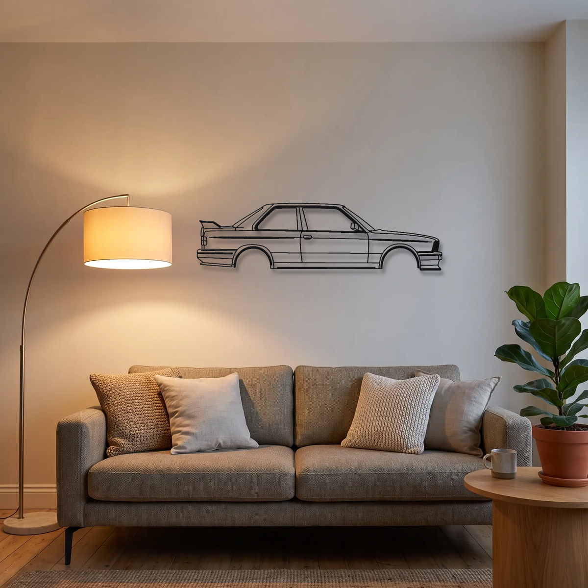 Example piece hung above a sofa in a living room