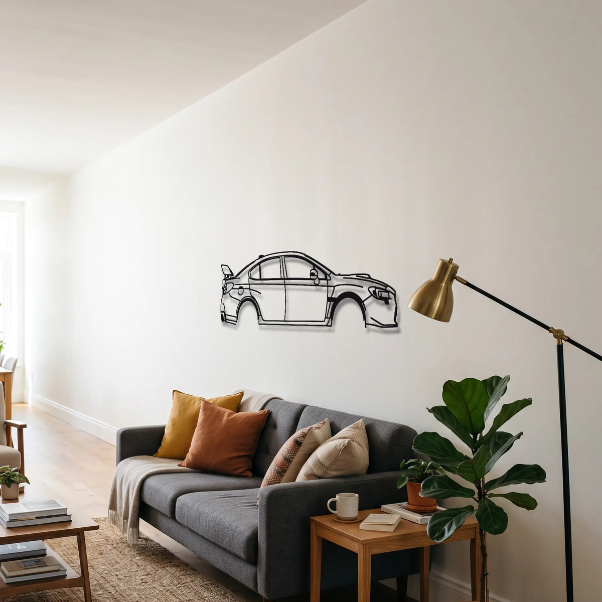 2015-19 Subaru WRX STI S207 / S208 VA metal wall art above a sofa in a living room