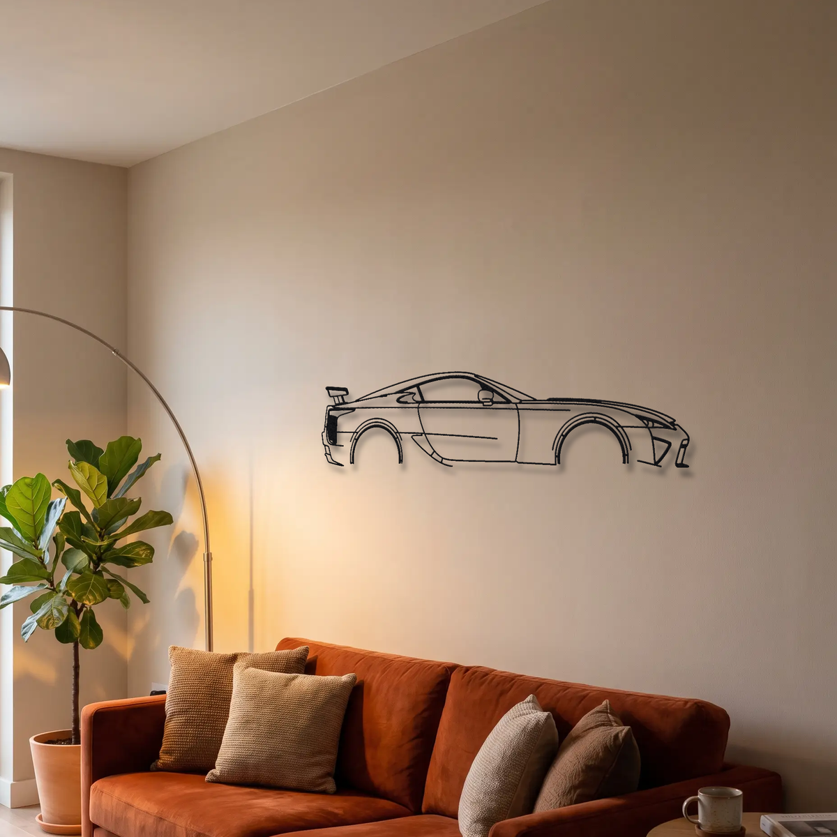 Lexus LFA Nürburgring Package metal wall art above a sofa in a living room