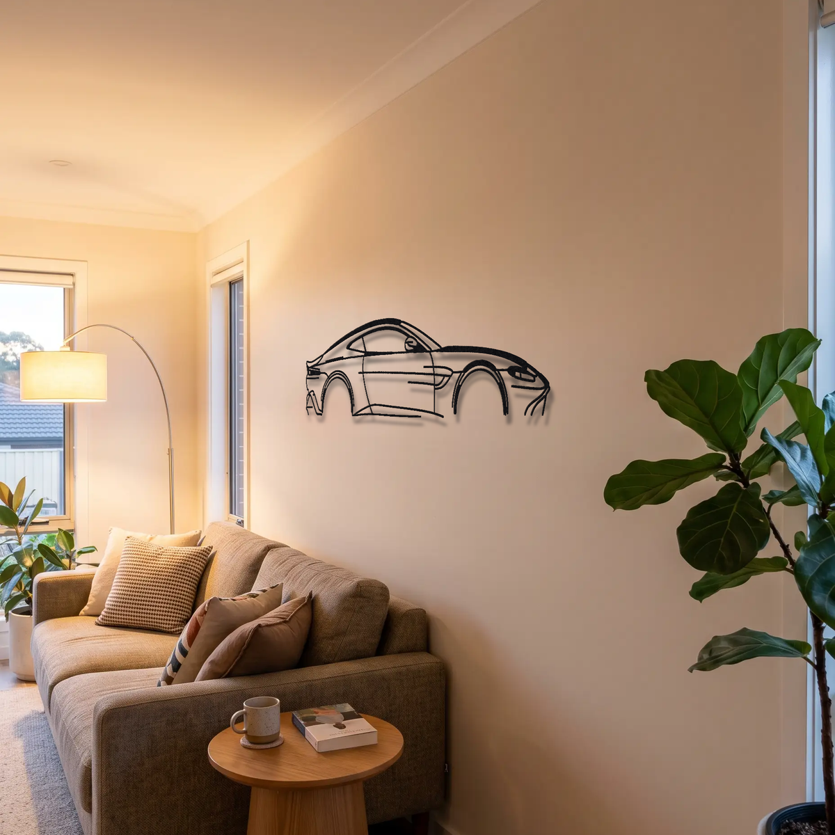 2019-20 Aston Martin Vantage AMR AM6 metal wall art above a sofa in a living room