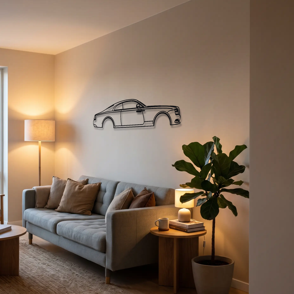 2016-23 Rolls-Royce Wraith Black Badge metal wall art above a sofa in a living room
