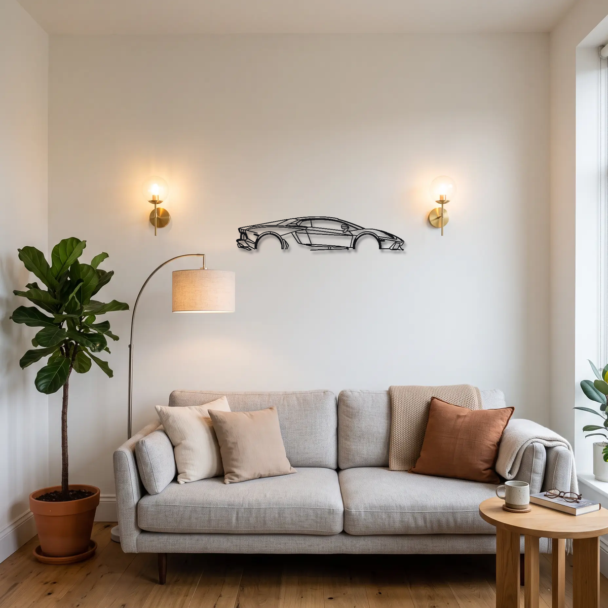 2013 Lamborghini Aventador LP720-4 50 Anniversario LP720-4 metal wall art above a sofa in a living room