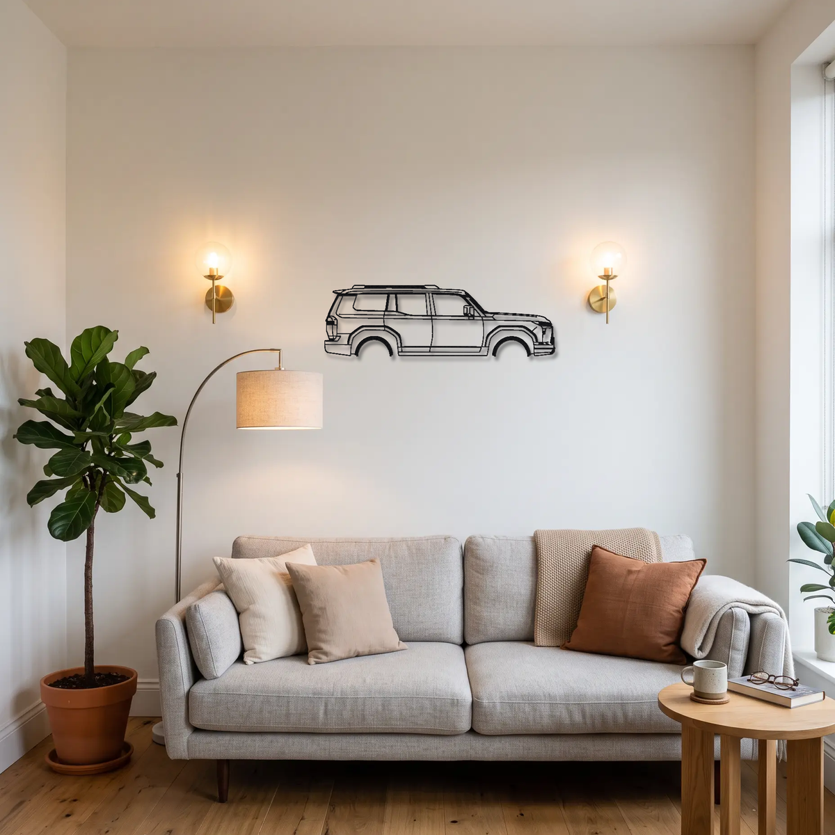 2024- Lexus GX 550 Overtrail J250 metal wall art above a sofa in a living room
