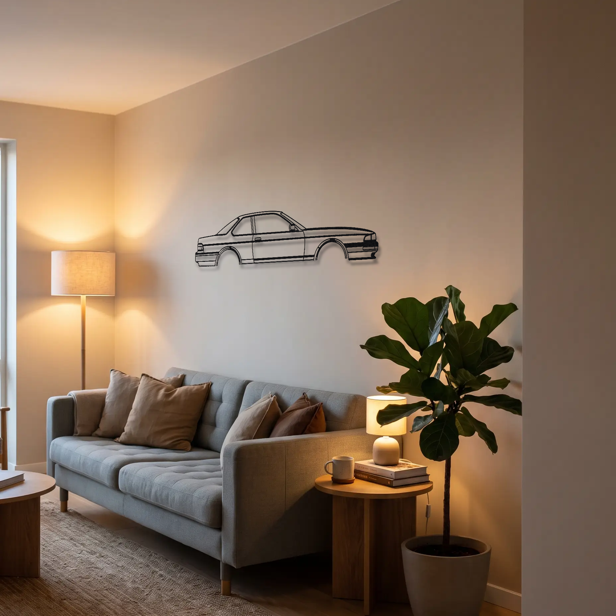Honda Prelude Si Gen 3 metal wall art above a sofa in a living room