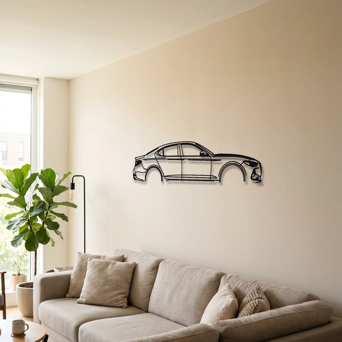 2019- Genesis G70 3.3T Sport IK metal wall art above a sofa in a living room