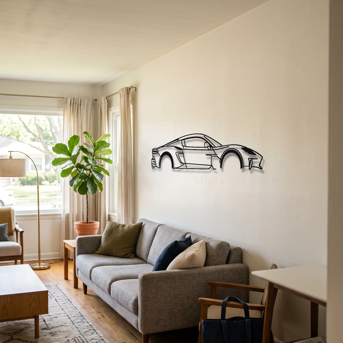 2024- Maserati MC20 GT2 Stradale metal wall art above a sofa in a living room