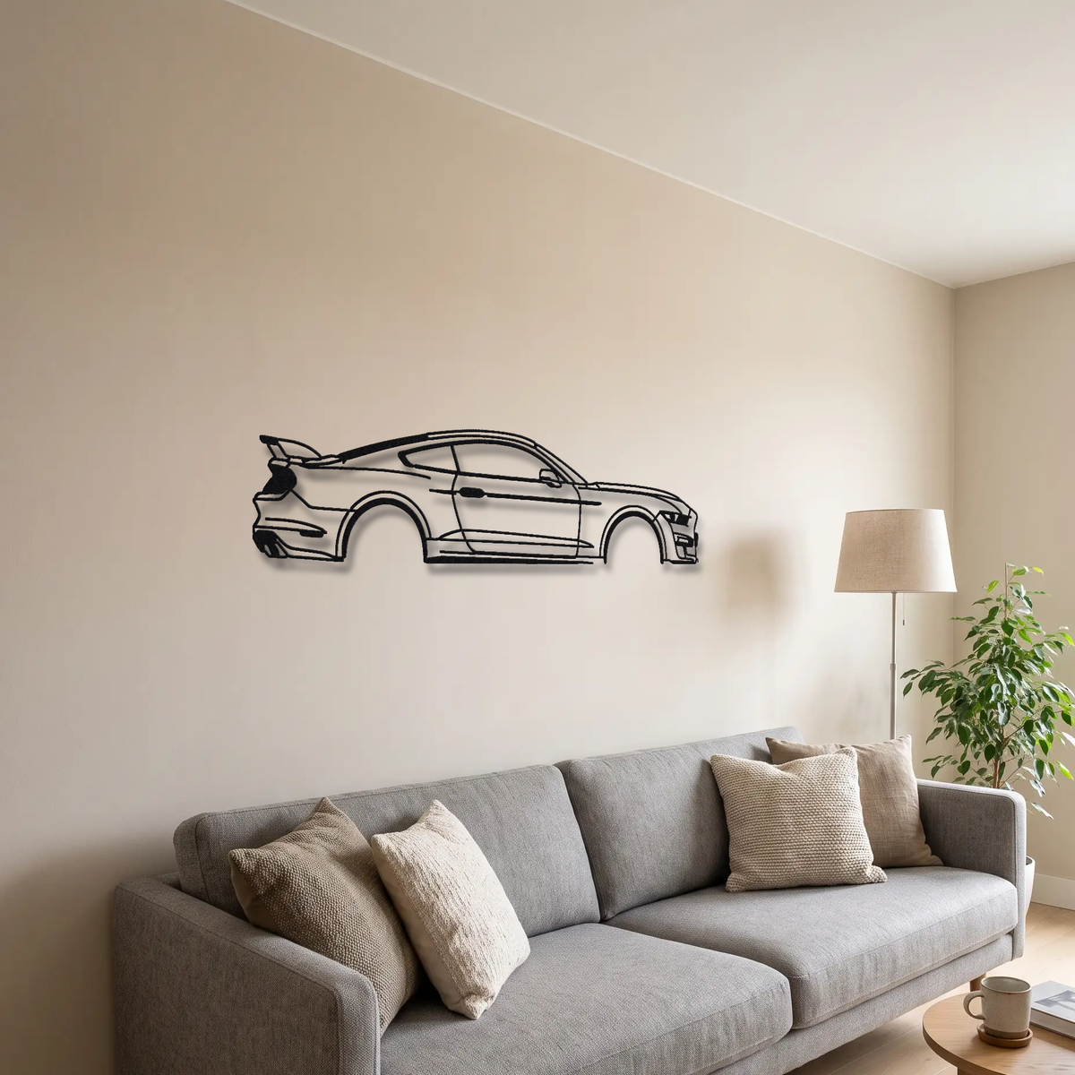 2022 Ford Mustang Shelby GT500 Code Red S550 metal wall art above a sofa in a living room