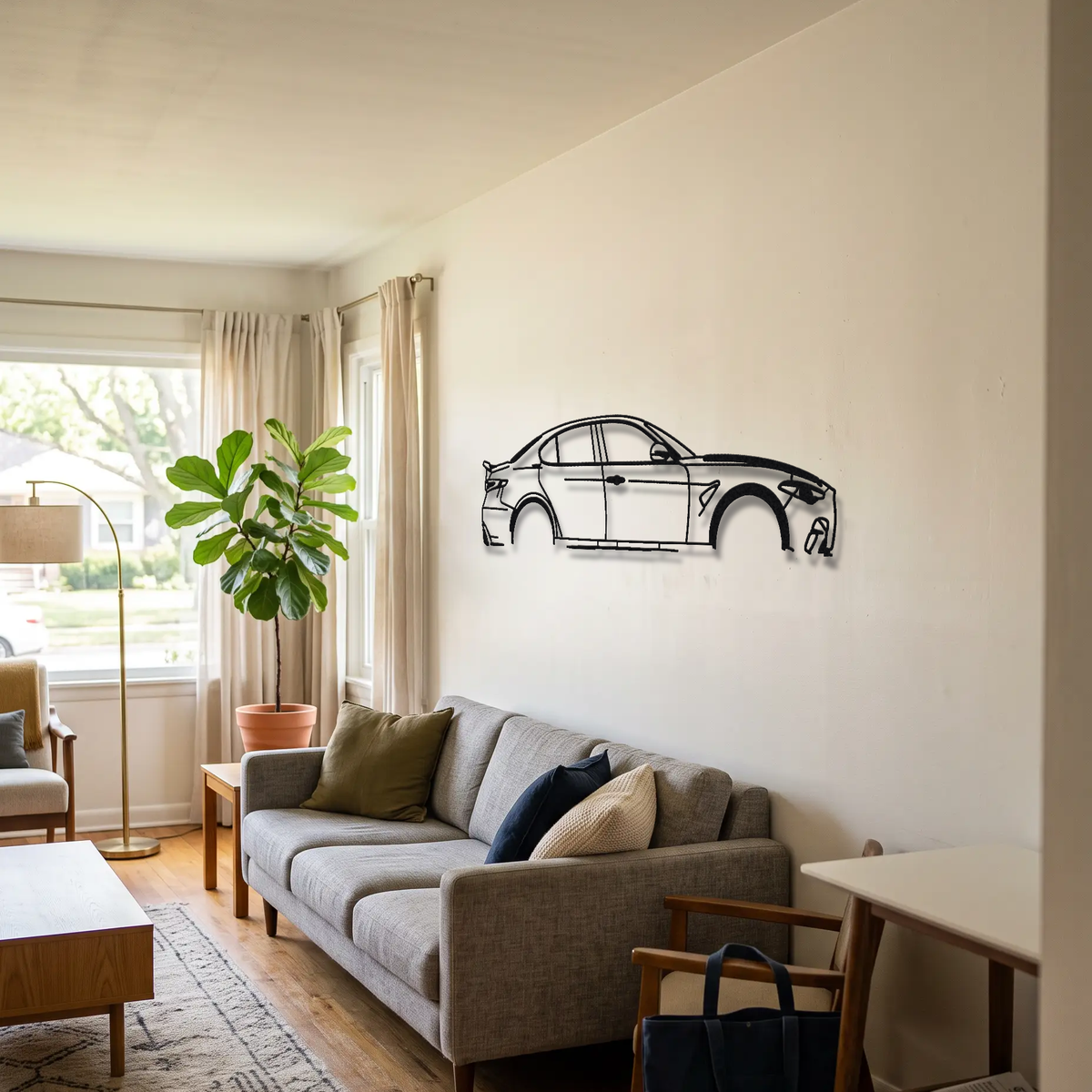 2021 Alfa Romeo Giulia GTAm 952 metal wall art above a sofa in a living room