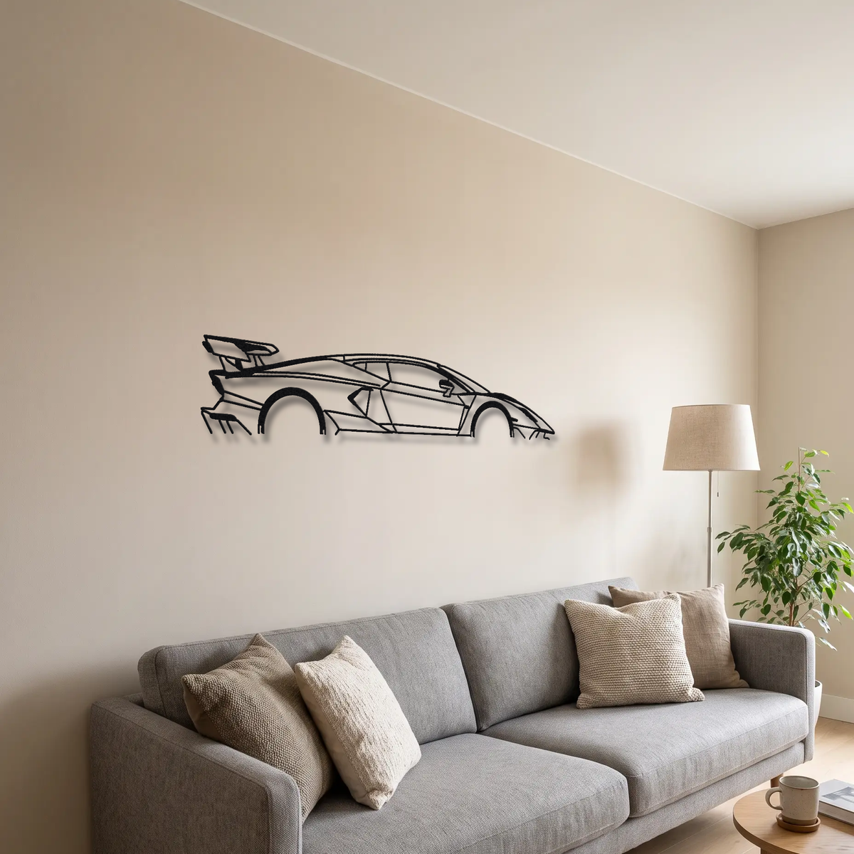 2018 Lamborghini SC18 Alston One-off metal wall art above a sofa in a living room