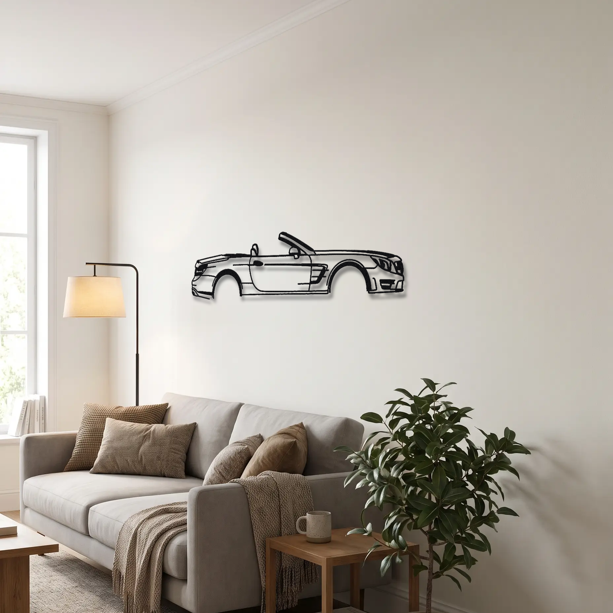 2013-20 Mercedes-AMG SL 63 AMG R231 metal wall art above a sofa in a living room