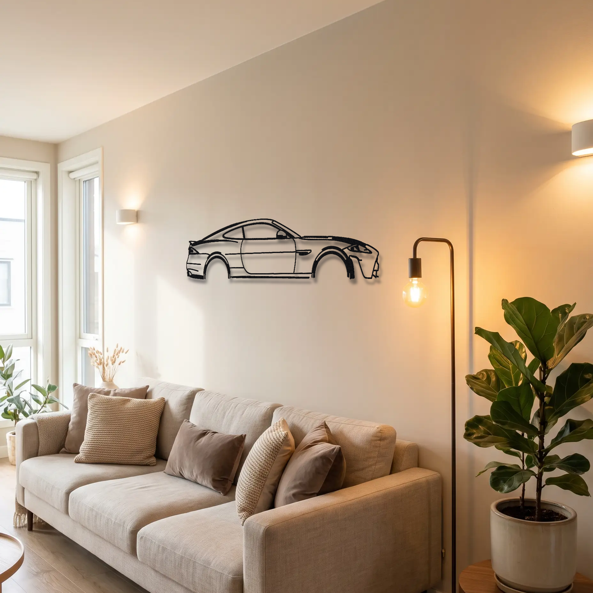 2014 Jaguar XKR-S GT X150 metal wall art above a sofa in a living room
