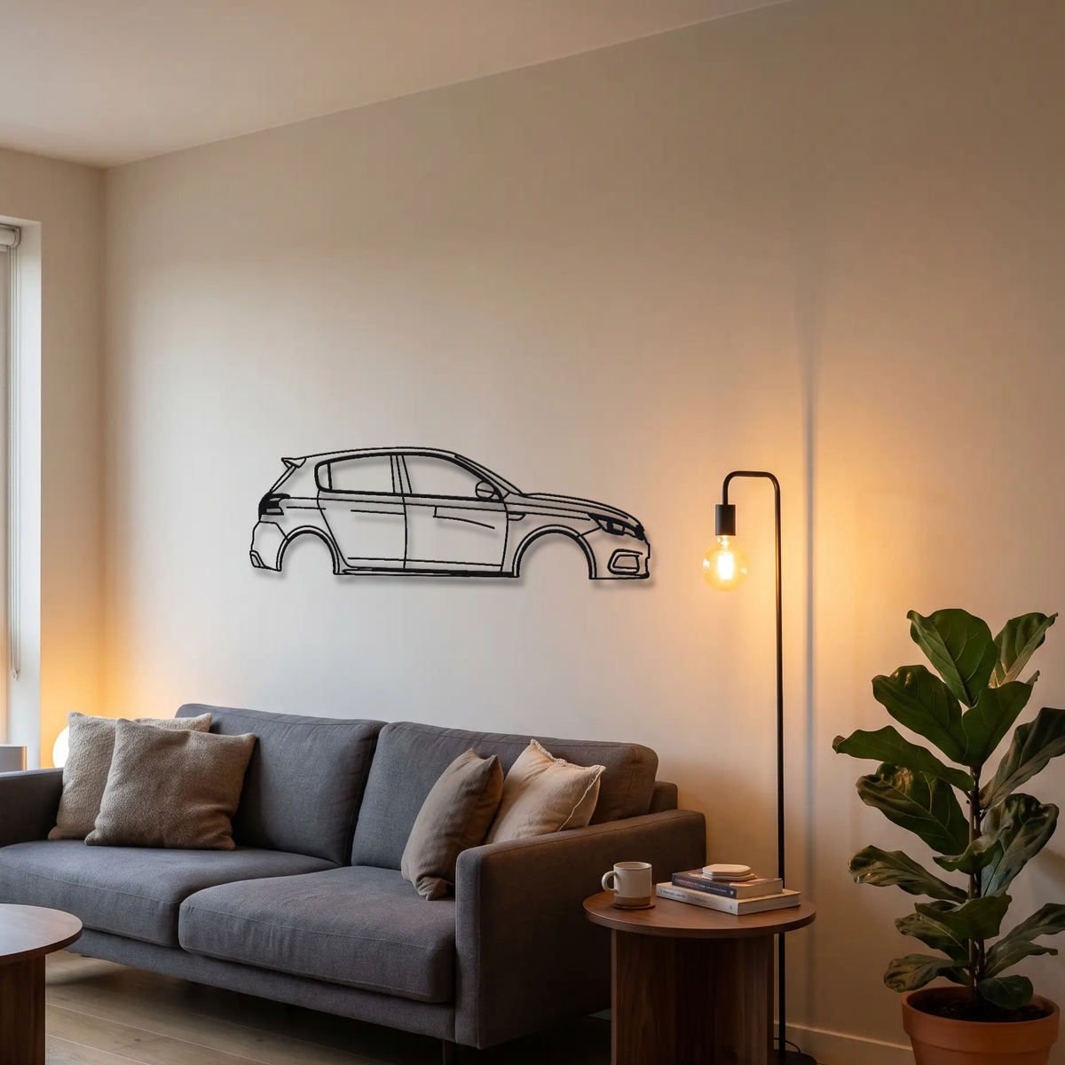 2013-21 Peugeot 208 GTi / 308 GTi by PS metal wall art above a sofa in a living room