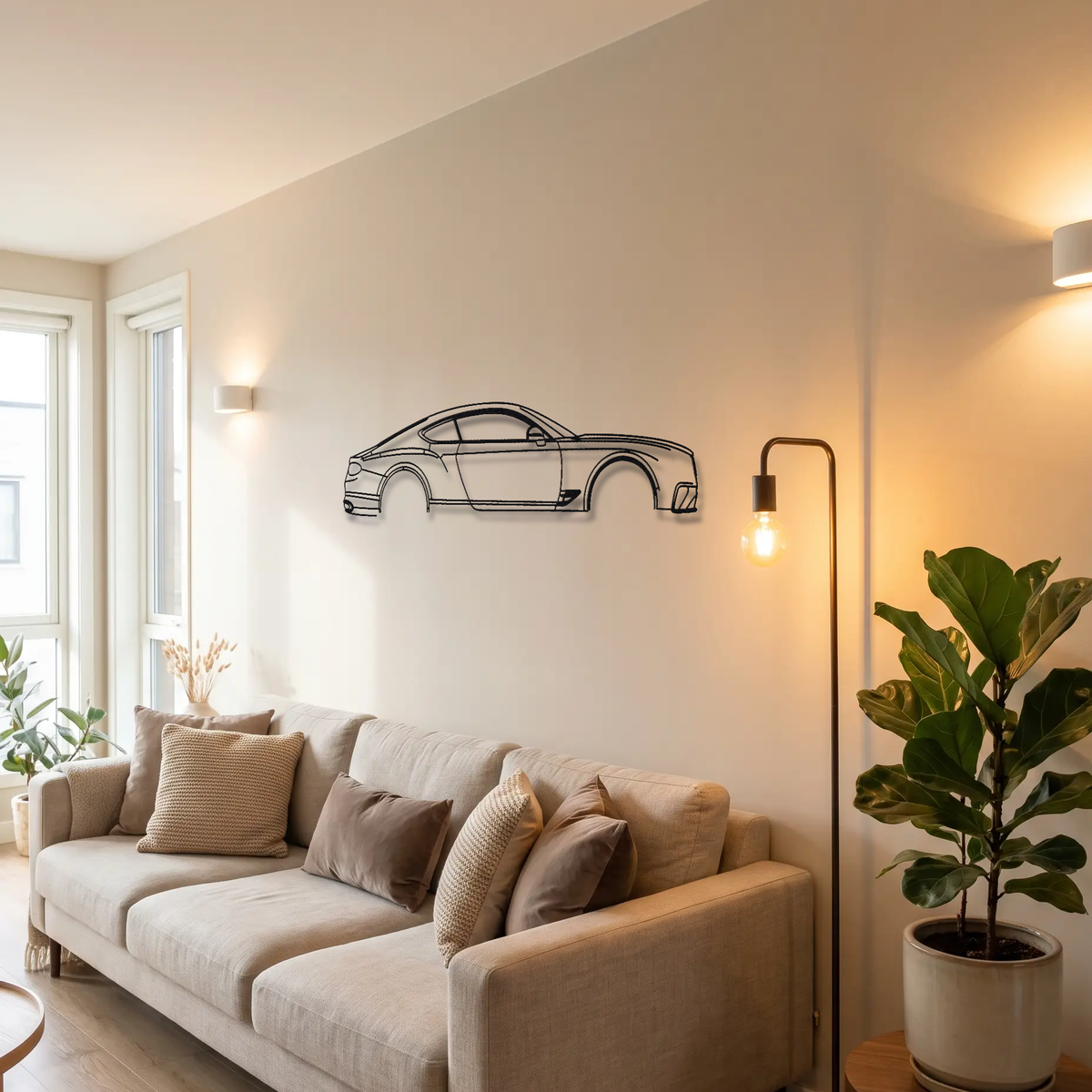 Bentley Continental Supersports Gen 2 metal wall art above a sofa in a living room