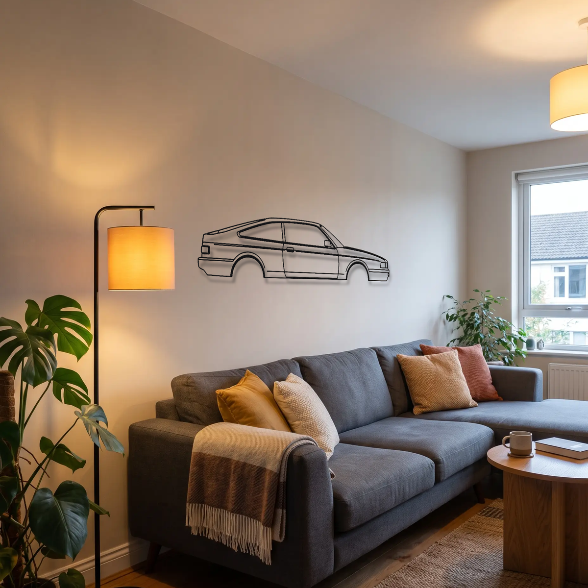 Honda Integra Gen 1 metal wall art above a sofa in a living room