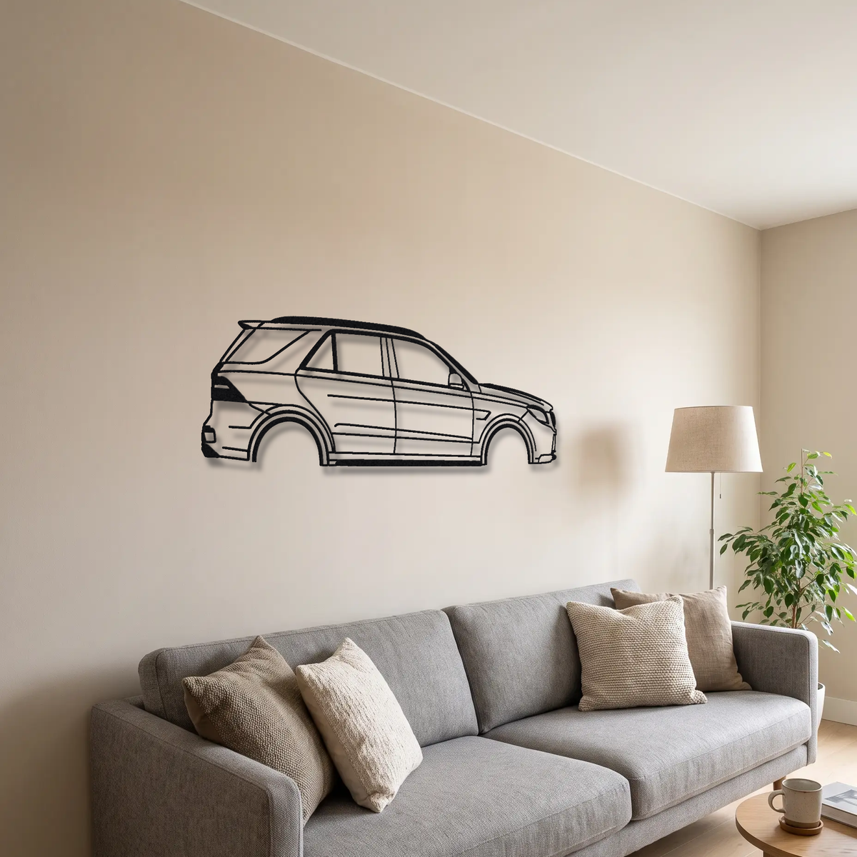2012-15 Mercedes-AMG ML 63 AMG W166 metal wall art above a sofa in a living room