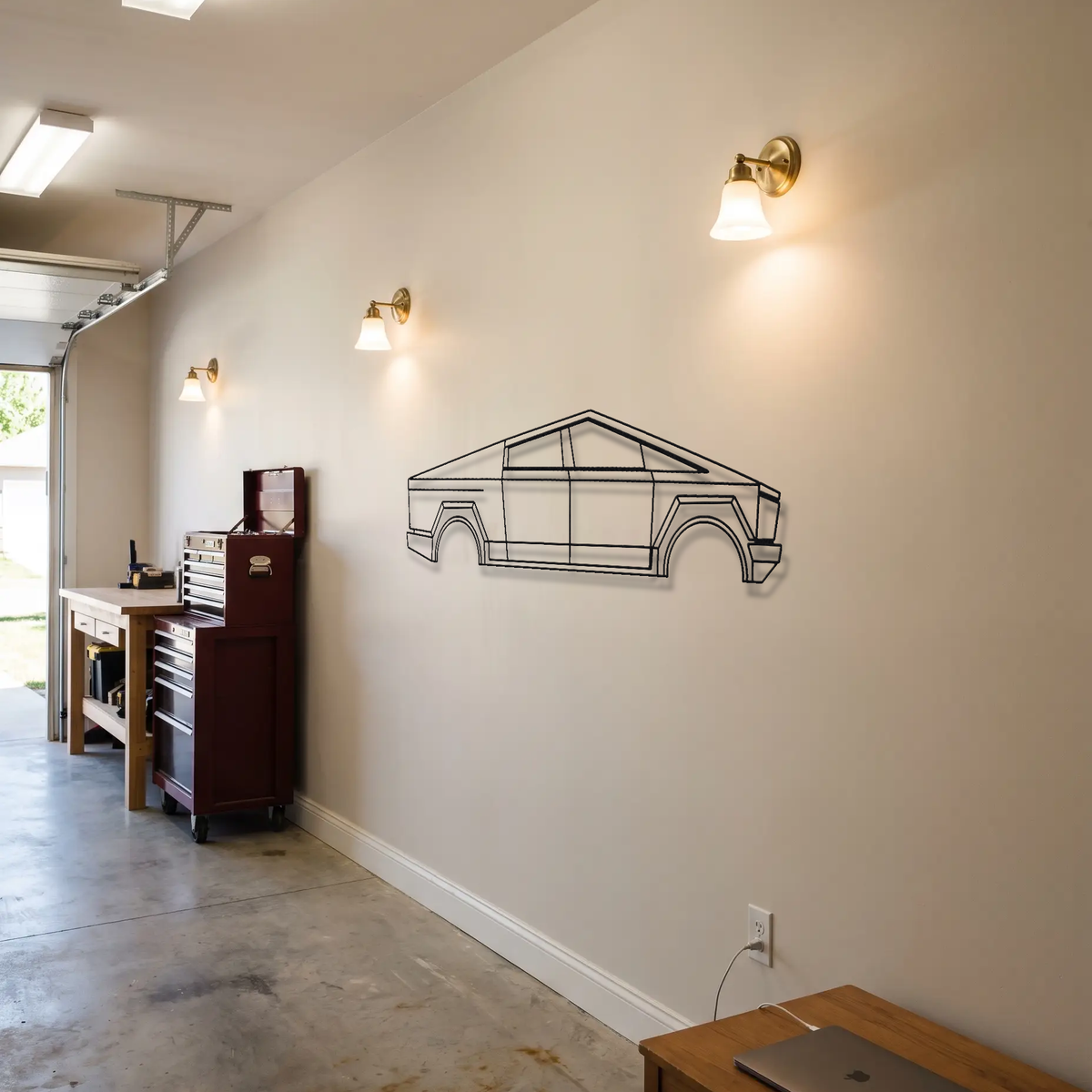 Tesla Cybertruck Cyberbeast metal wall art room scene