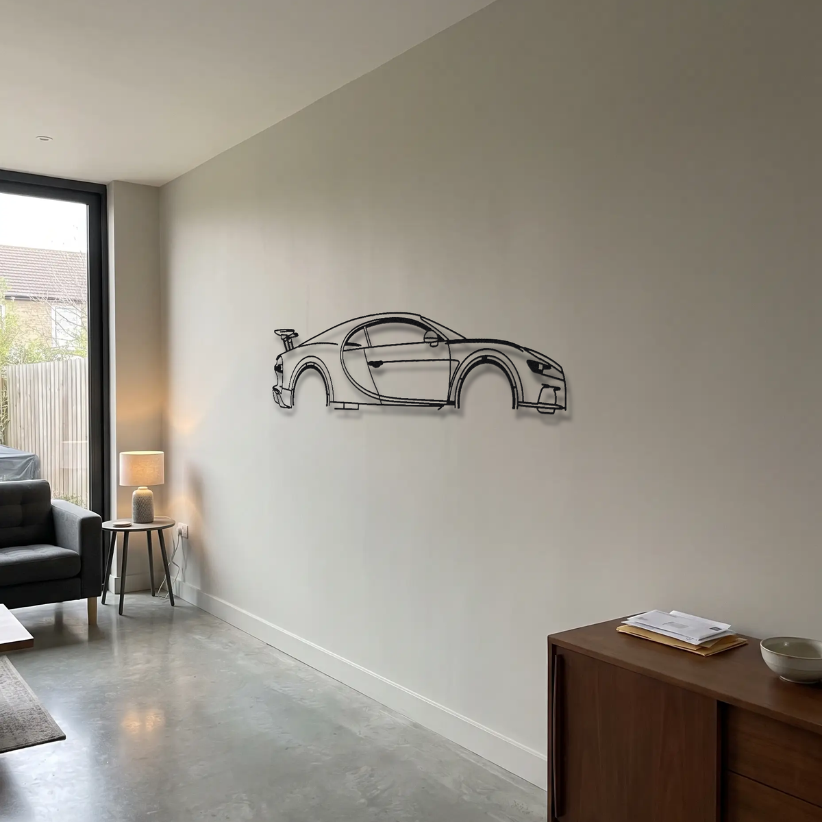 Bugatti Chiron metal wall art room scene