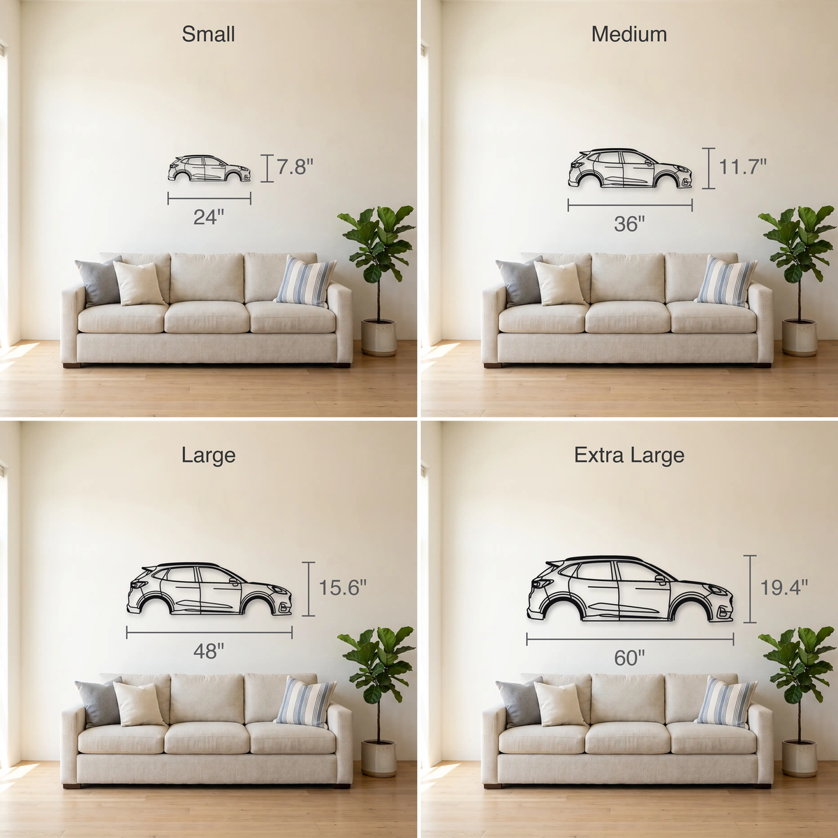 2020- Ford Puma ST size guide — all four sizes to scale