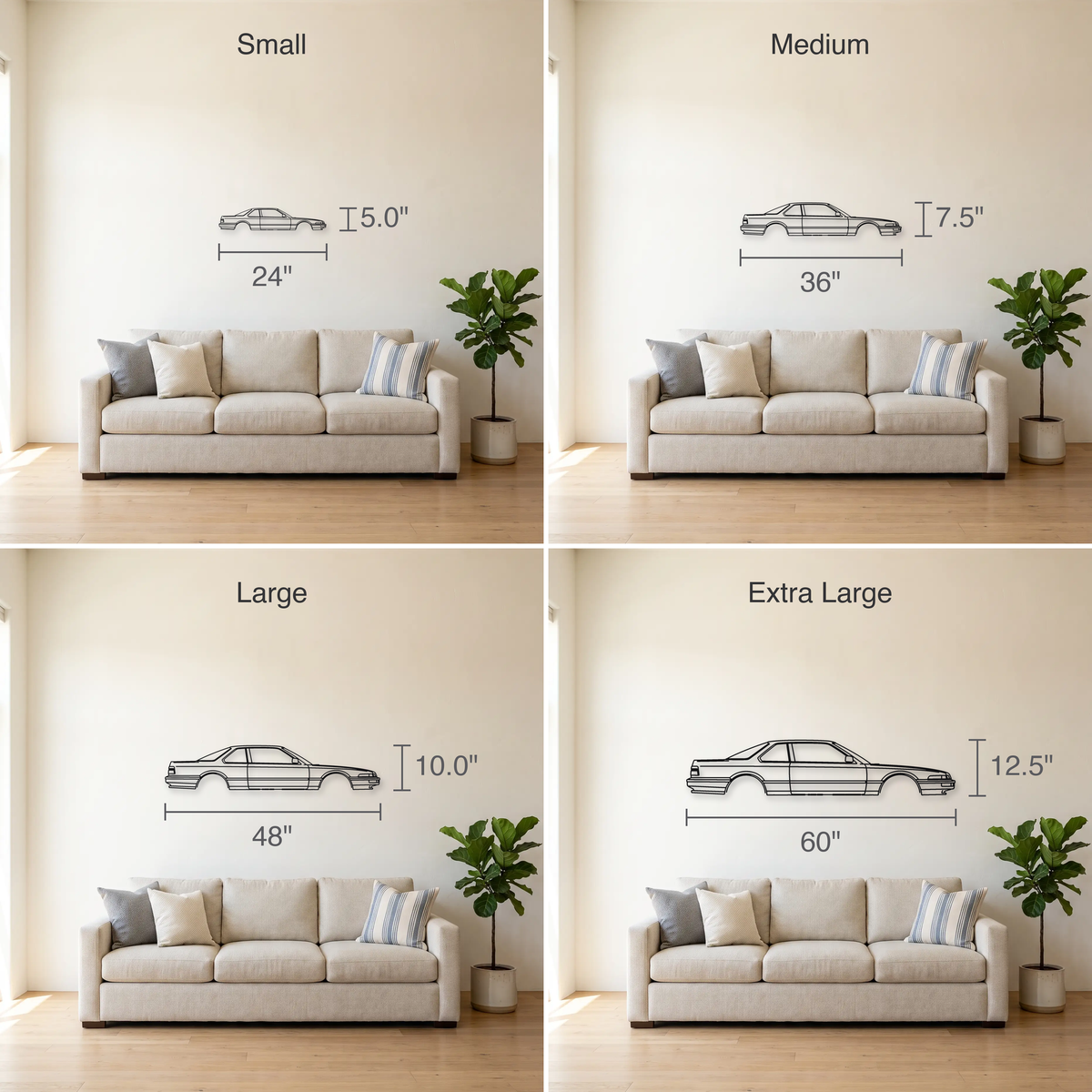 Honda Prelude Gen 2 size guide — all four sizes to scale