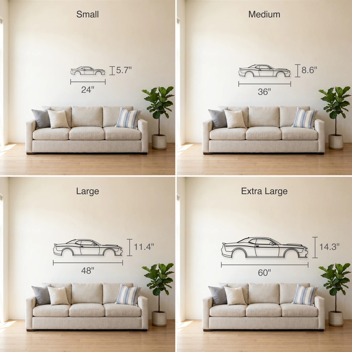 Dodge Challenger SRT Demon size guide — all four sizes to scale